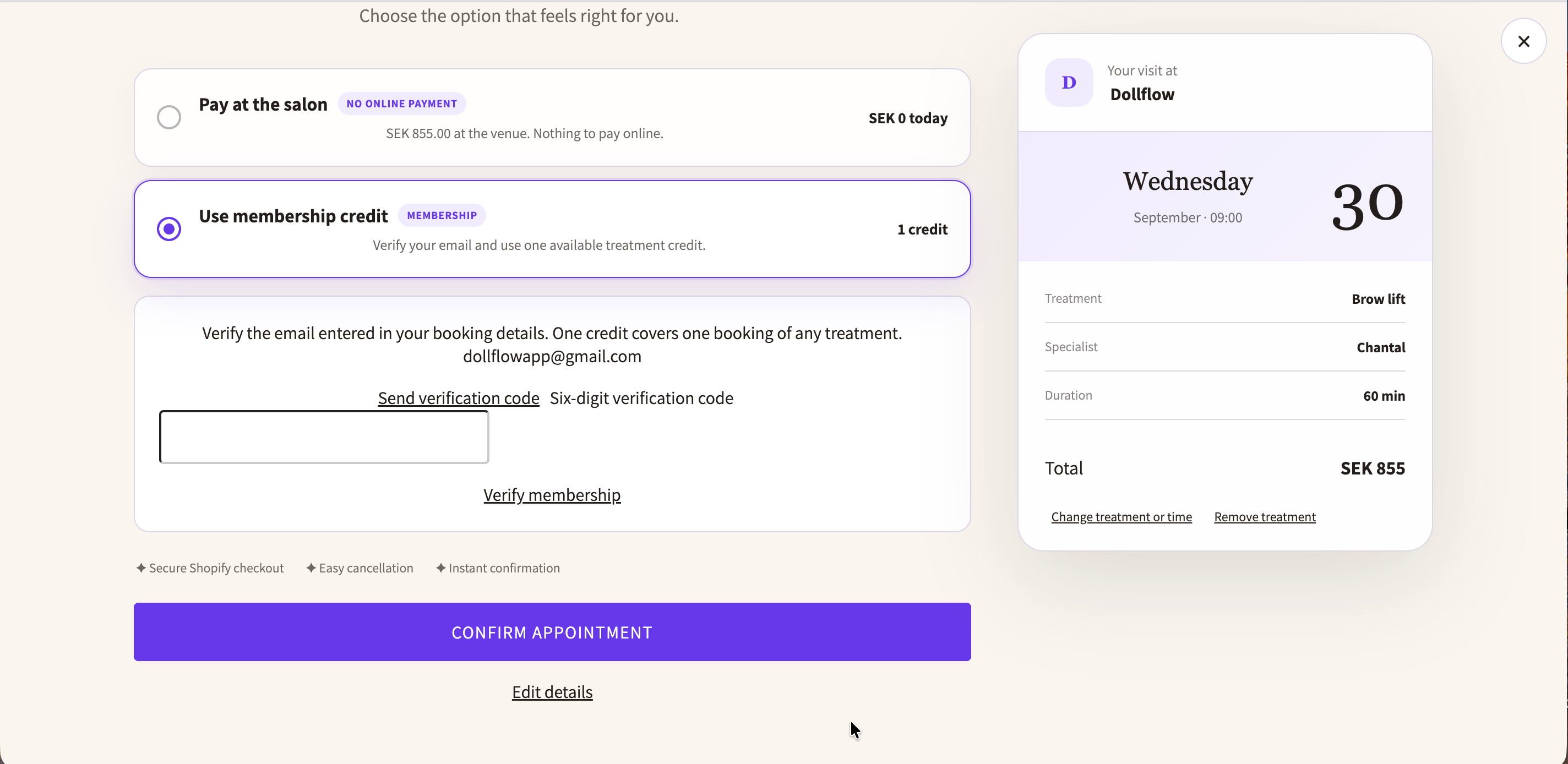 Customer applying a Dollflow membership credit
