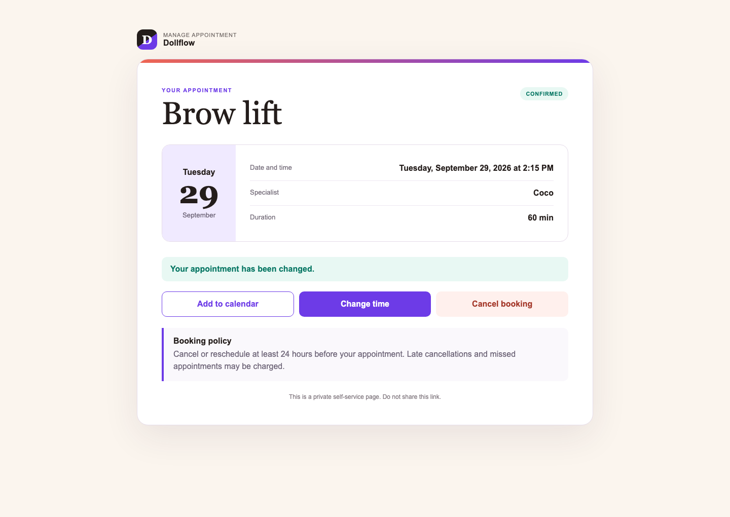 Dollflow secure customer self-service page