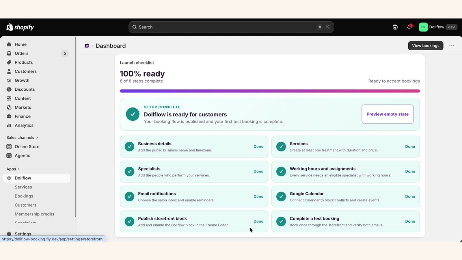 Dollflow merchant onboarding screen